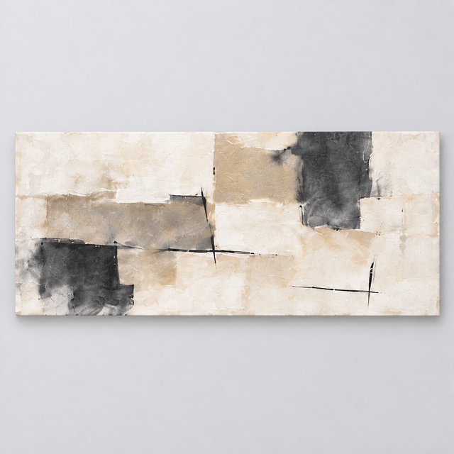Diseño de referencia: cuadro horizontal personalizado sin marco en tonos marfil, gris y carbón