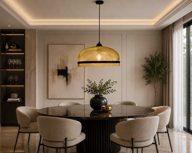 Lámpara colgante Aurelia dorada - ambiente comedor contemporáneo