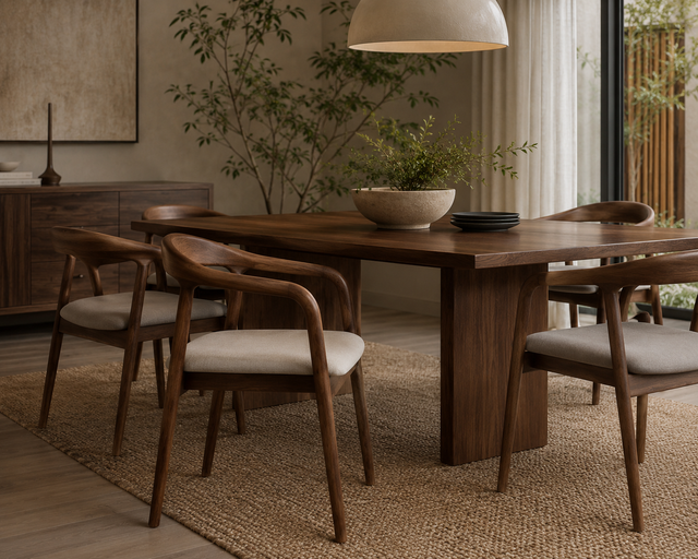 Silla Cauce con apoyabrazos y asiento acolchado estilo Japandi