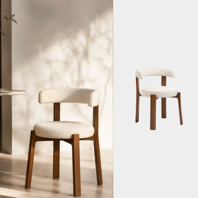 Silla de comedor Arco en boucle blanco con estructura de madera