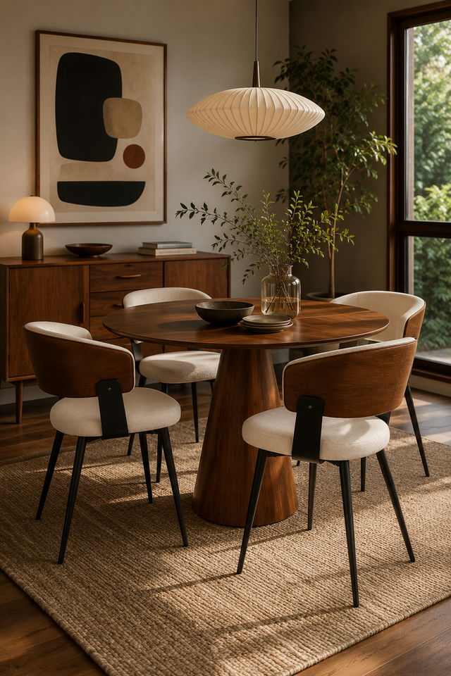 Silla Moka crema en comedor con mesa redonda de madera - Pardecosas