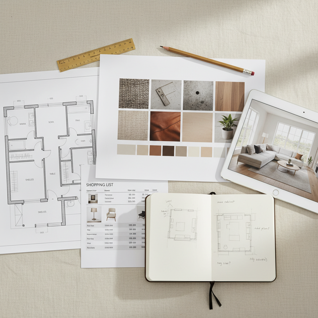 Entregables de Diseño Express - moodboard, render, lista de compras y guía
