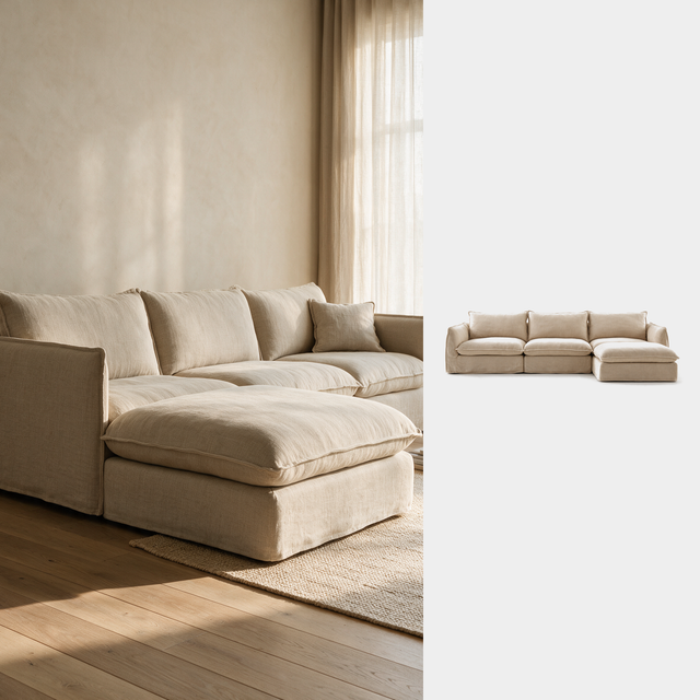 Sofá Modular Duna beige, sofá modular con chaise longue de lino - pardecosas