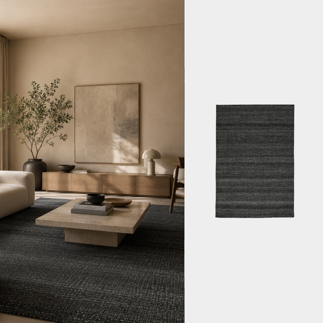 Alfombra Bruma gris de lana y PET en living, tejido plano 200x290 cm - Pardecosas