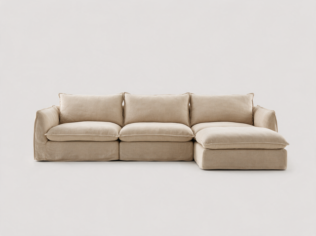 Sofá Modular Duna beige, vista frontal - sofá modular con chaise longue