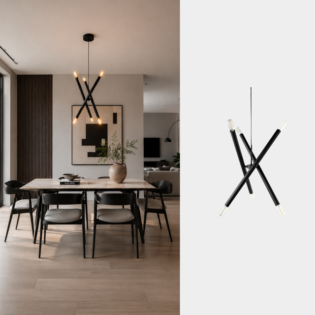 Lámpara colgante Vesper negra mate con estructura tubular ajustable