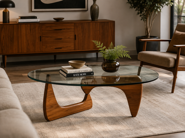 Mesa de Centro Palm Springs en living con mueble de madera - Pardecosas