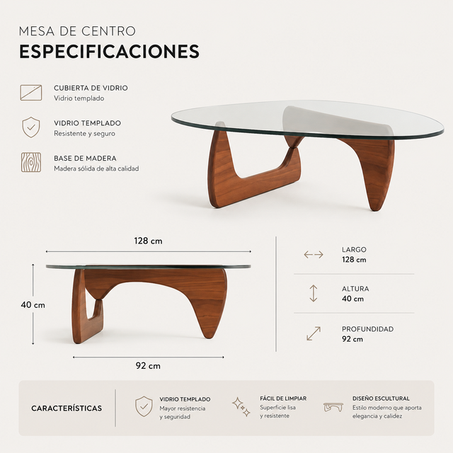 Especificaciones técnicas Mesa de Centro Palm Springs 128x92x40 cm - Pardecosas