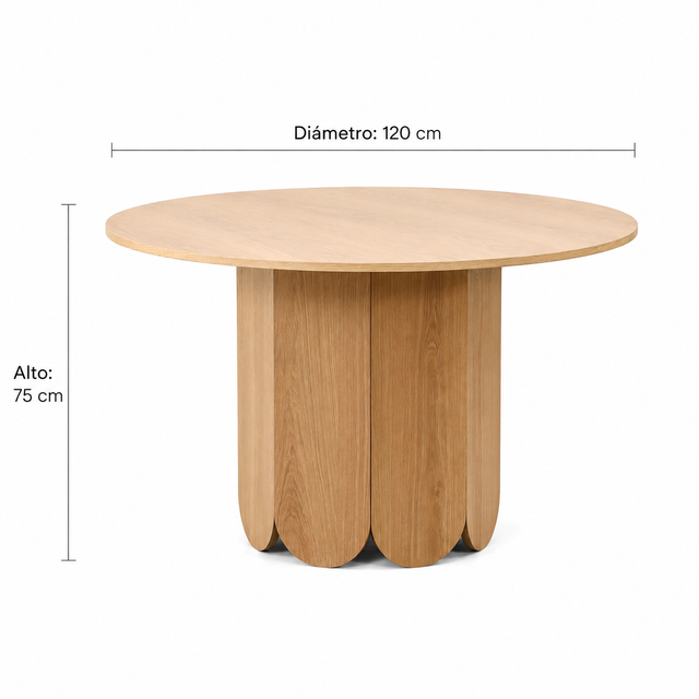 Mesa de Comedor Trébol de madera estilo Japandi y Wabi Sabi - vista superior