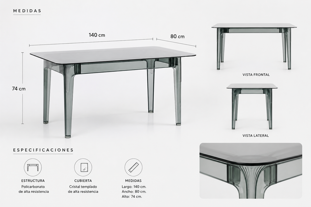 Especificaciones y medidas de la mesa de comedor Velo