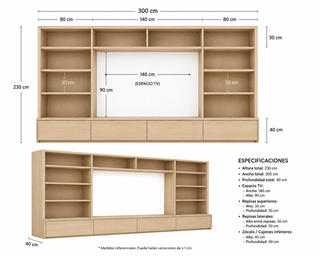 Mueble TV Horizonte - Terminación roble nórdico y blanco para salón