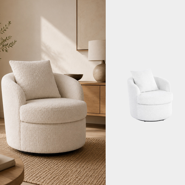 Poltrona Varenna Giratoria tapizada en boucle crema con base negra - Pardecosas