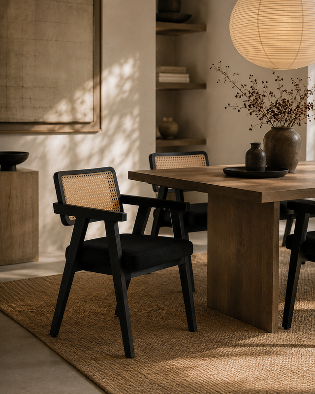 Set de sillas Mara Black junto a mesa de comedor de madera - Pardecosas