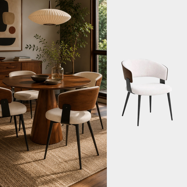 Silla Moka tapizada crema con respaldo de madera y patas metálicas negras - Pardecosas