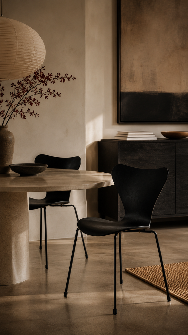 Silla Noma negra en ambiente de comedor minimalista - Pardecosas