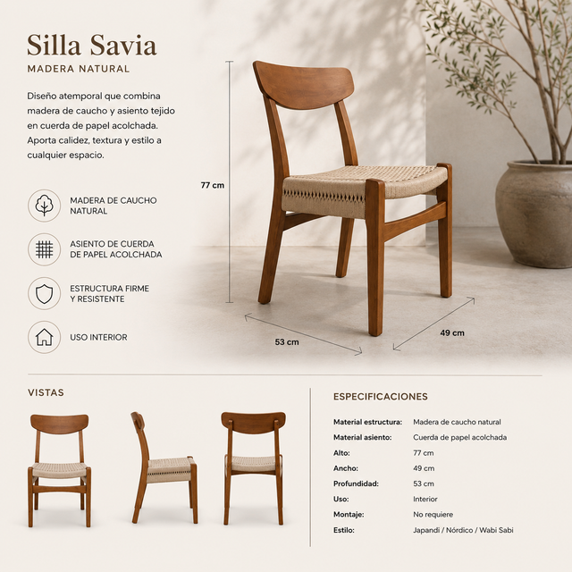 Silla Savia estilo Japandi nórdico Wabi Sabi
