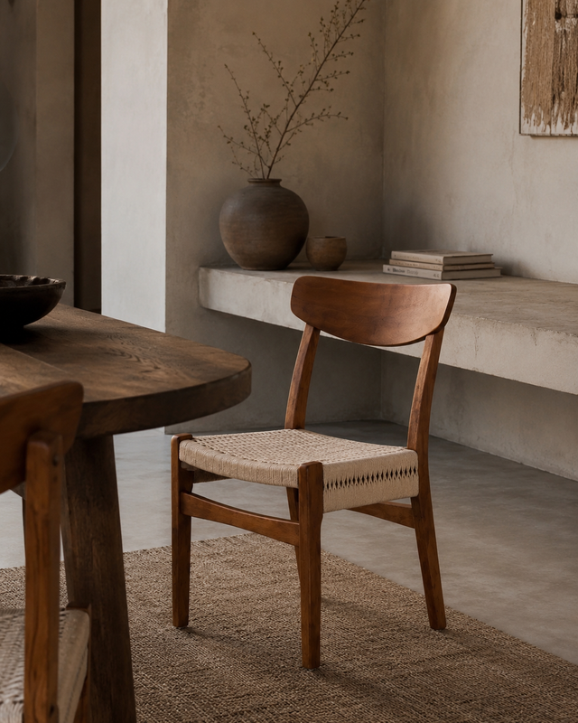 Silla Savia detalle madera caucho y cuerda de papel