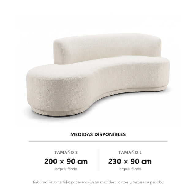 Medidas del sofá Amaia: tamaño S de 200 x 90 cm y tamaño L de 230 x 90 cm