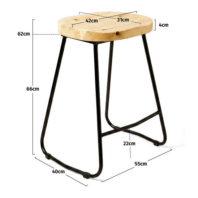 Ficha de medidas del Taburete Sumi: 66 cm de alto total, asiento a 62 cm y base de 55 x 40 cm